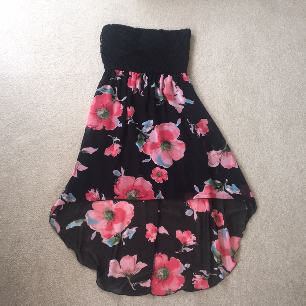 Black floral high low dress